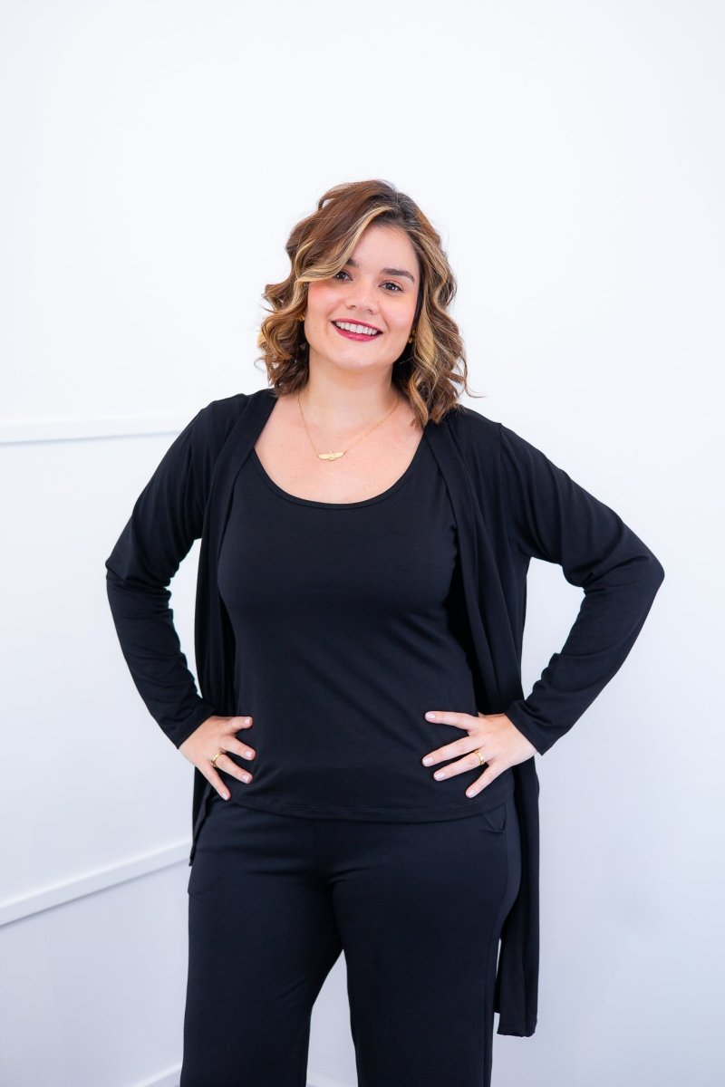 Twin Set Lúcia – Regata + Cardigan em Viscolycra com Bolsos Laterais - Naguirre Shop