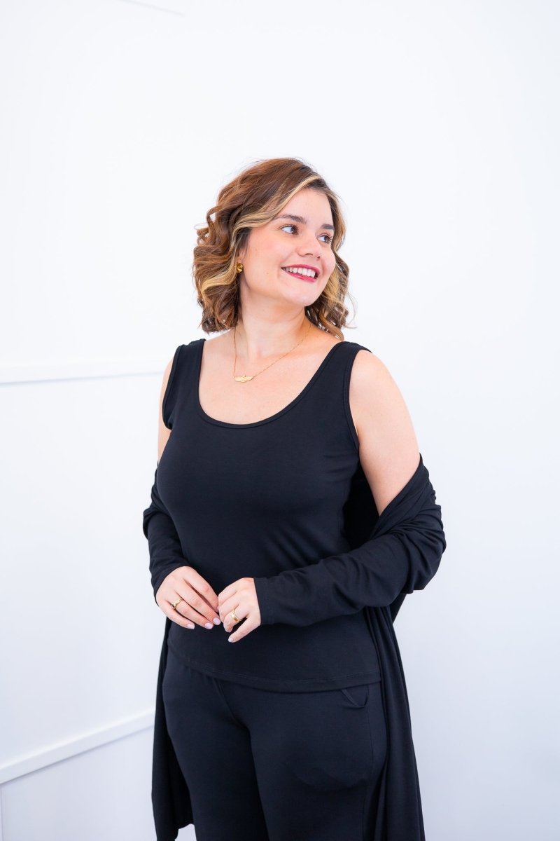 Twin Set Lúcia – Regata + Cardigan em Viscolycra com Bolsos Laterais - Naguirre Shop