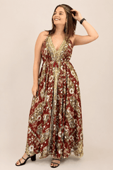 Vestido Amplo Longo Rani com Decote V ajustável e Saia Fluida - Naguirre Shop