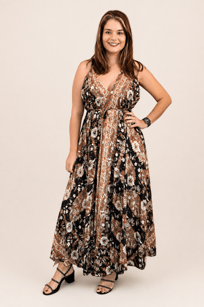 Vestido Amplo Longo Rani com Decote V ajustável e Saia Fluida - Naguirre Shop
