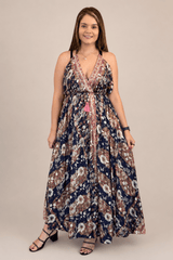 Vestido Amplo Longo Rani com Decote V ajustável e Saia Fluida - Naguirre Shop
