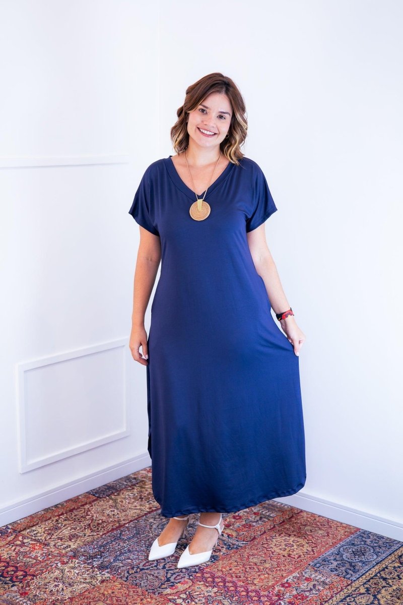 Vestido Antonella – Decote V com Fendas Laterais em Malha Confort - Naguirre Shop