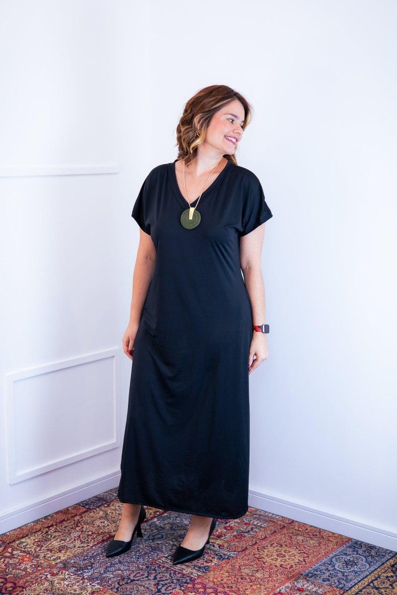 Vestido Antonella – Decote V com Fendas Laterais em Malha Confort - Naguirre Shop