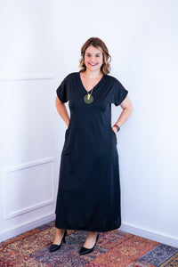 Vestido Antonella – Decote V com Fendas Laterais em Malha Confort - Naguirre Shop