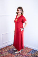 Vestido Antonella – Decote V com Fendas Laterais em Malha Confort - Naguirre Shop