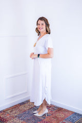 Vestido Antonella – Decote V com Fendas Laterais em Malha Confort - Naguirre Shop