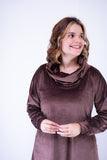 Vestido Beatriz - Midi com Gola Boba e Manga Longa em Plush - Naguirre Shop