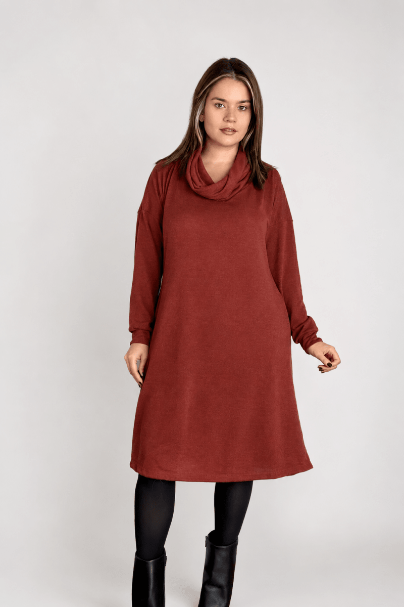 Vestido Bianca – Manga Longa com Gola Boba e Bolsos em Lãzinha Premium - Naguirre Shop