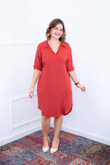 Vestido Bruna - Chemise Midi Gola V em Viscolinho - Naguirre Shop