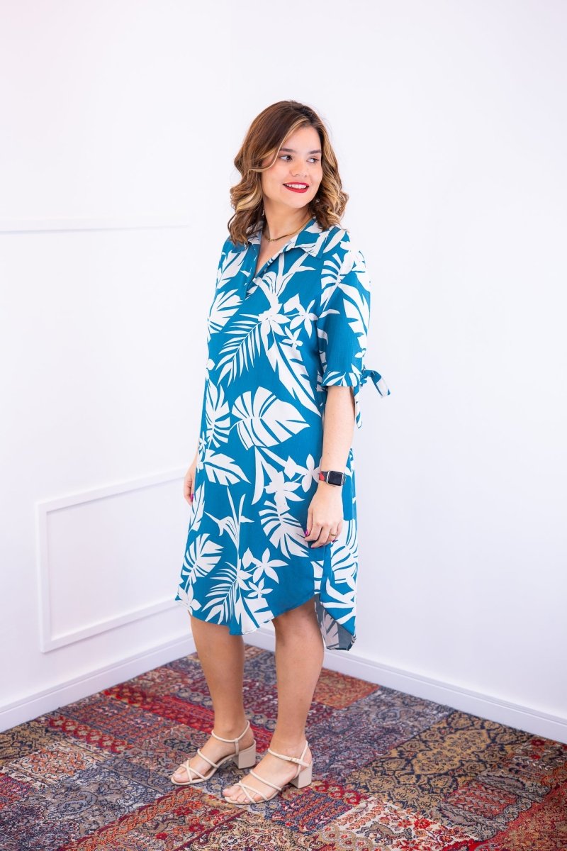 Vestido Bruna - Chemise Midi Gola V em Viscolinho - Naguirre Shop