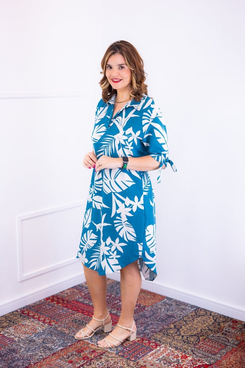 Vestido Bruna - Chemise Midi Gola V em Viscolinho - Naguirre Shop