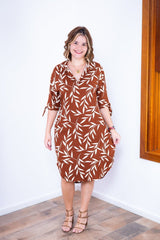 Vestido Bruna - Chemise Midi Gola V em Viscolinho - Naguirre Shop