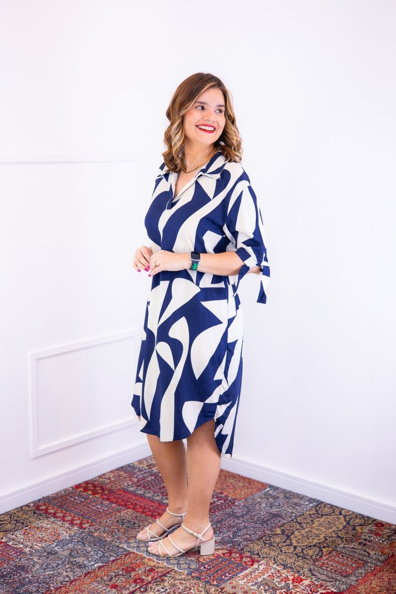 Vestido Bruna - Chemise Midi Gola V em Viscolinho - Naguirre Shop