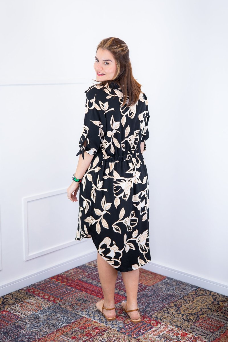 Vestido Bruna - Chemise Midi Gola V em Viscolinho - Naguirre Shop