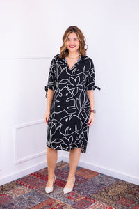 Vestido Bruna - Chemise Midi Gola V em Viscolinho - Naguirre Shop
