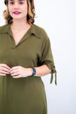 Vestido Bruna - Chemise Midi Gola V em Viscolinho - Naguirre Shop