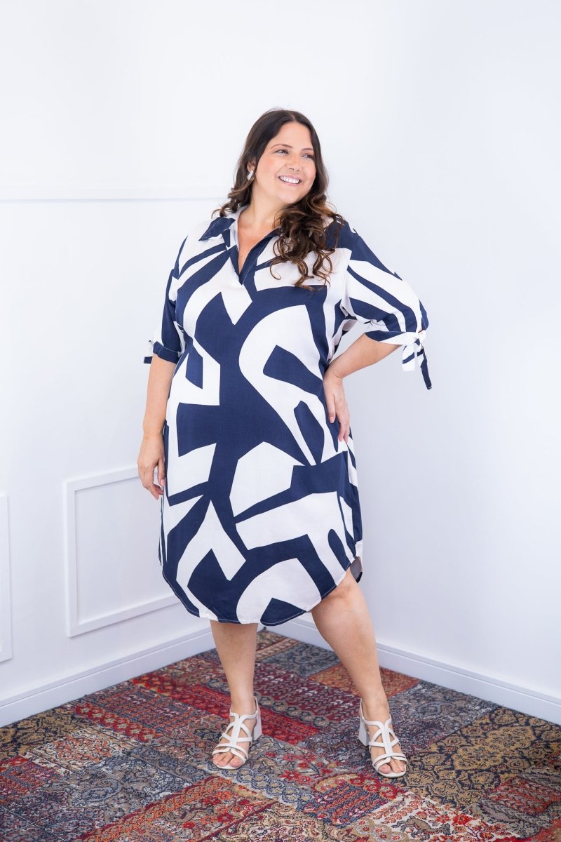 Vestido Bruna - Chemise Midi Gola V em Viscolinho - Naguirre Shop