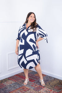 Vestido Bruna - Chemise Midi Gola V em Viscolinho - Naguirre Shop