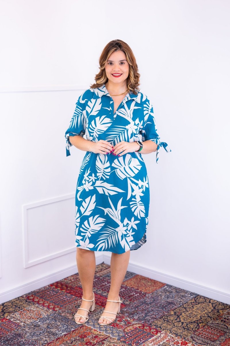 Vestido Bruna - Chemise Midi Gola V em Viscolinho - Naguirre Shop