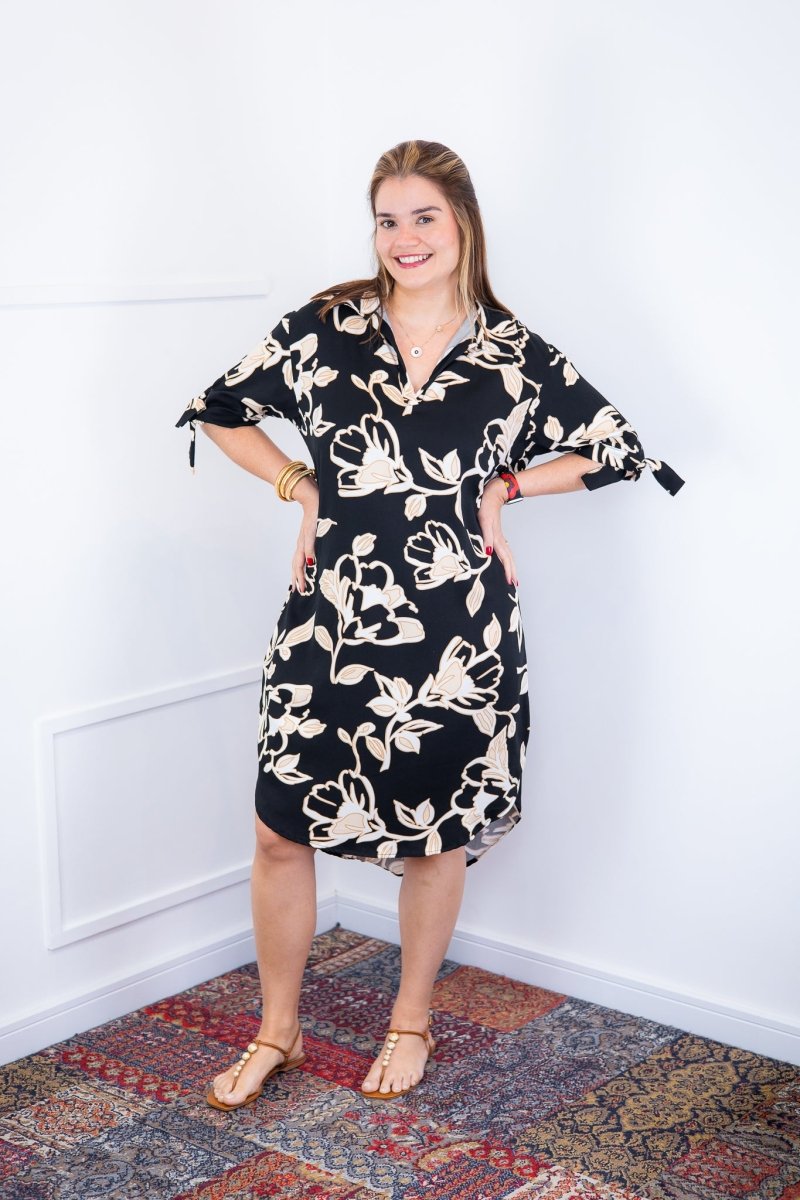 Vestido Bruna - Chemise Midi Gola V em Viscolinho - Naguirre Shop