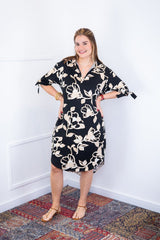 Vestido Bruna - Chemise Midi Gola V em Viscolinho - Naguirre Shop