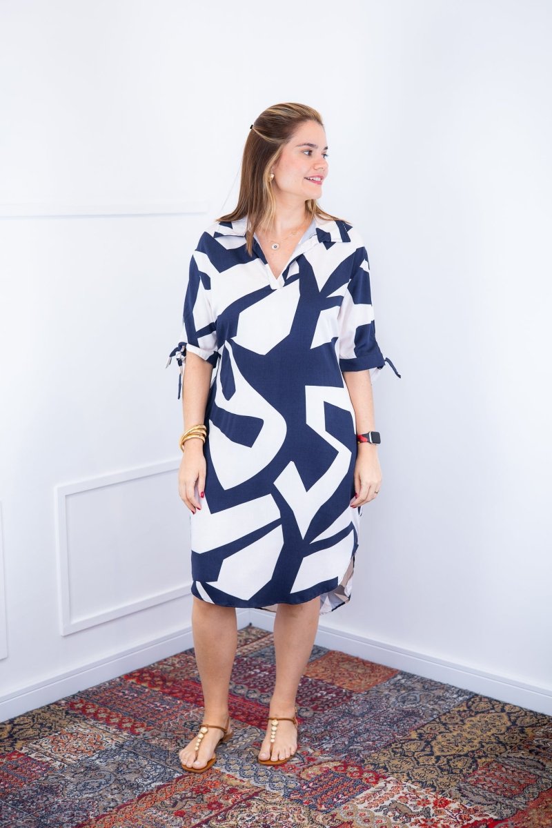 Vestido Bruna - Chemise Midi Gola V em Viscolinho - Naguirre Shop