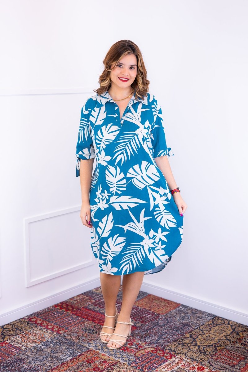 Vestido Bruna - Chemise Midi Gola V em Viscolinho - Naguirre Shop