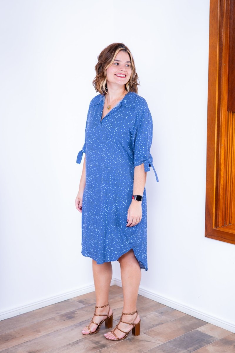 Vestido Bruna - Chemise Midi Gola V em Viscolinho - Naguirre Shop