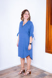 Vestido Bruna - Chemise Midi Gola V em Viscolinho - Naguirre Shop