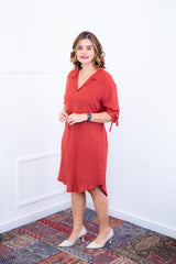 Vestido Bruna - Chemise Midi Gola V em Viscolinho - Naguirre Shop