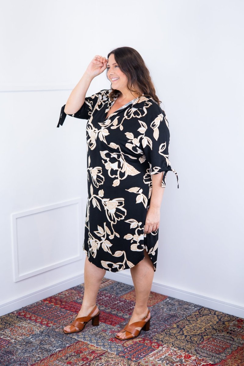 Vestido Bruna - Chemise Midi Gola V em Viscolinho - Naguirre Shop