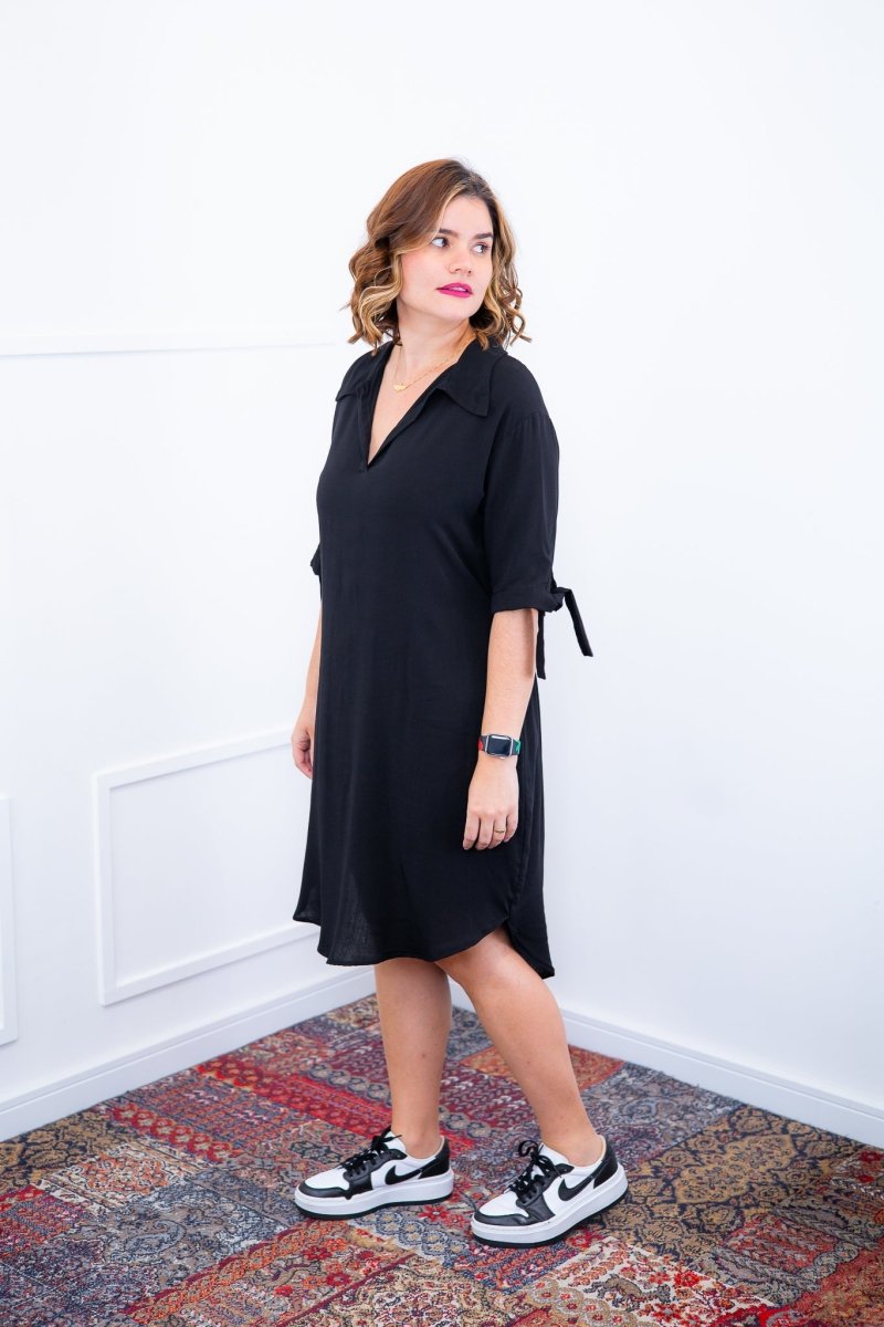 Vestido Bruna - Chemise Midi Gola V em Viscolinho - Naguirre Shop