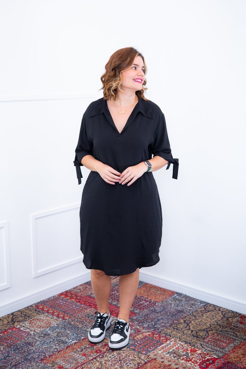 Vestido Bruna - Chemise Midi Gola V em Viscolinho - Naguirre Shop