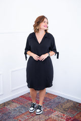 Vestido Bruna - Chemise Midi Gola V em Viscolinho - Naguirre Shop
