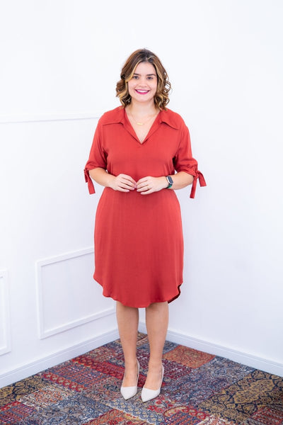 Vestido Bruna - Chemise Midi Gola V em Viscolinho - Naguirre Shop
