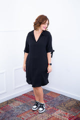Vestido Bruna - Chemise Midi Gola V em Viscolinho - Naguirre Shop