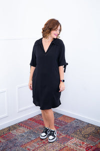 Vestido Bruna - Chemise Midi Gola V em Viscolinho - Naguirre Shop