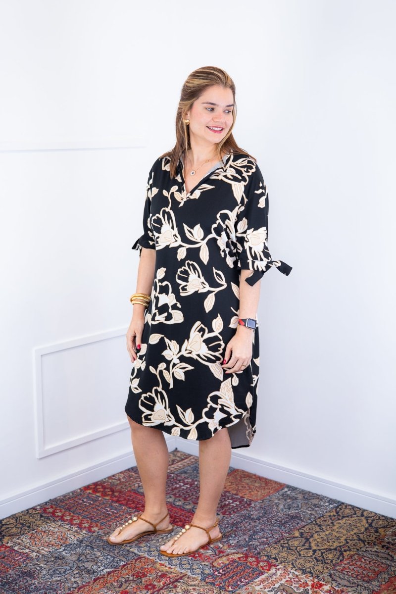 Vestido Bruna - Chemise Midi Gola V em Viscolinho - Naguirre Shop