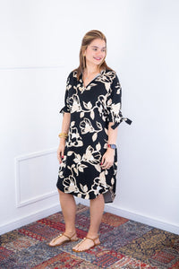 Vestido Bruna - Chemise Midi Gola V em Viscolinho - Naguirre Shop