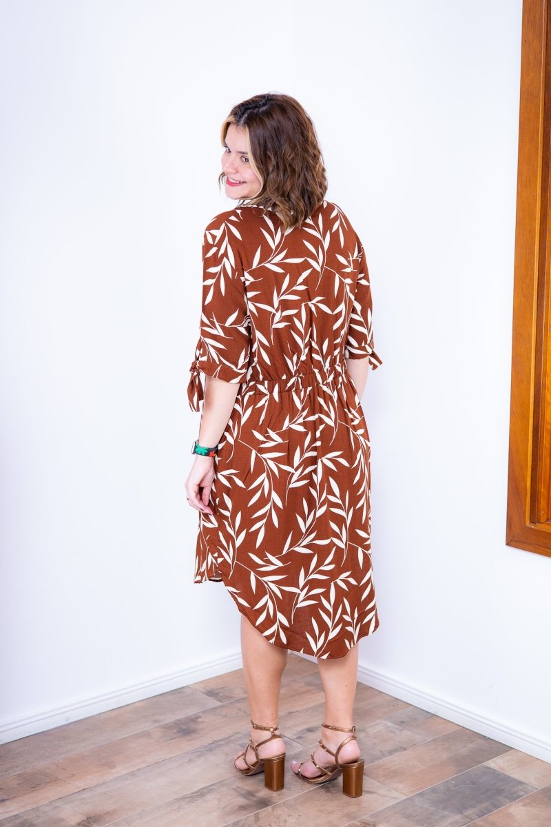 Vestido Bruna - Chemise Midi Gola V em Viscolinho - Naguirre Shop