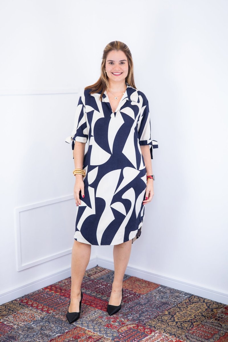 Vestido Bruna - Chemise Midi Gola V em Viscolinho - Naguirre Shop