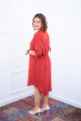 Vestido Bruna - Chemise Midi Gola V em Viscolinho - Naguirre Shop