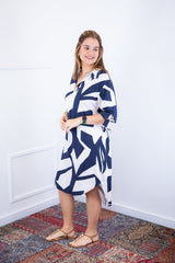 Vestido Bruna - Chemise Midi Gola V em Viscolinho - Naguirre Shop