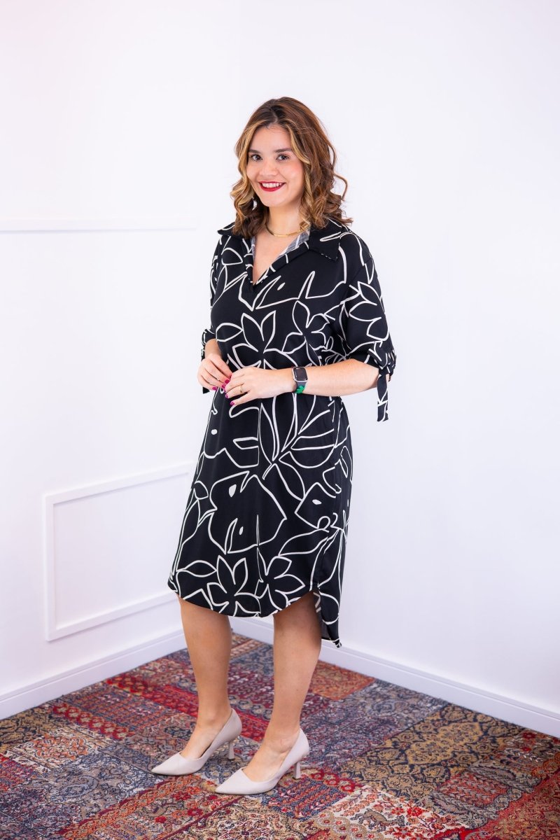 Vestido Bruna - Chemise Midi Gola V em Viscolinho - Naguirre Shop