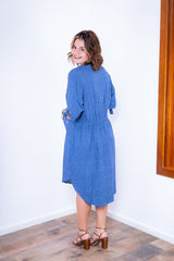 Vestido Bruna - Chemise Midi Gola V em Viscolinho - Naguirre Shop