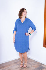 Vestido Bruna - Chemise Midi Gola V em Viscolinho - Naguirre Shop