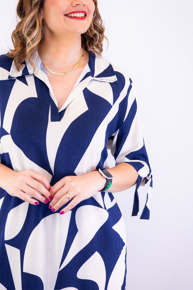 Vestido Bruna - Chemise Midi Gola V em Viscolinho - Naguirre Shop