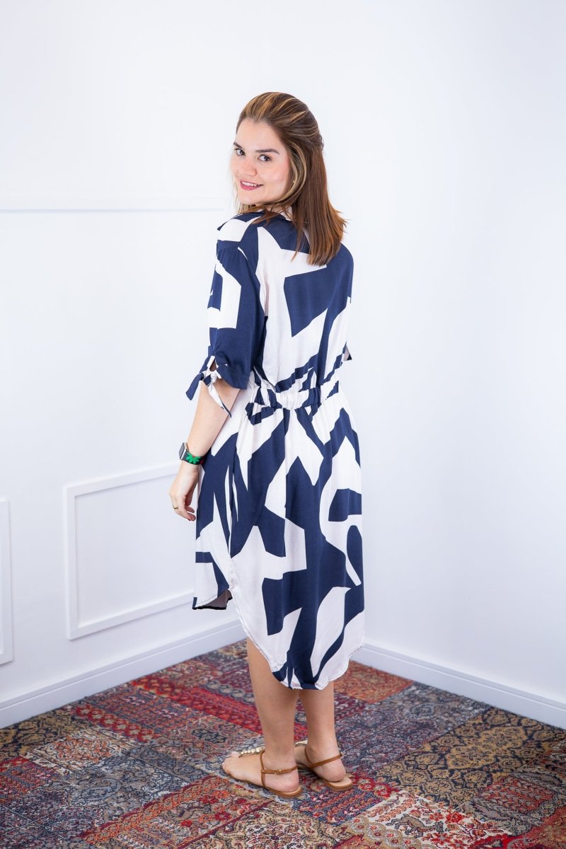 Vestido Bruna - Chemise Midi Gola V em Viscolinho - Naguirre Shop