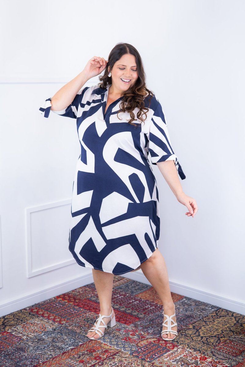 Vestido Bruna - Chemise Midi Gola V em Viscolinho - Naguirre Shop