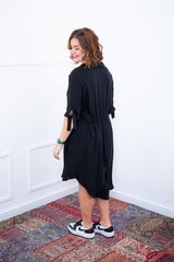 Vestido Bruna - Chemise Midi Gola V em Viscolinho - Naguirre Shop